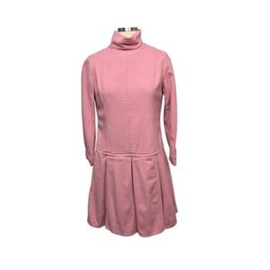 Vintage Carlye Dress Womens Medium Pink Mock Turtleneck Drop Waist Pleated 60s